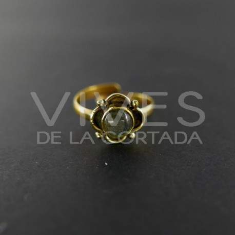 Anel ajustável em bronze com flor de labradorite -6.2-