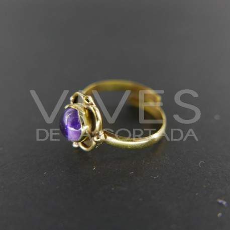 Ring adjustable Bronze Flower with Amethyst -6.1-