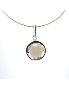 Pendant of Quartz Smoked Circle Faceted - Sterling Silver 925