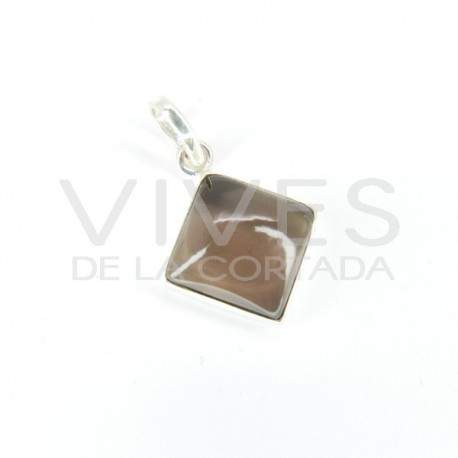 Pendant of Quartz Smoked Cube Big - Sterling Silver 925