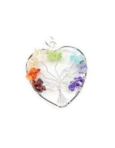 Pendentif Coeur avec chakras de l'arbre de vie - Bain d'argent 2