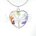 Pendentif Coeur avec chakras de l'arbre de vie - Bain d'argent