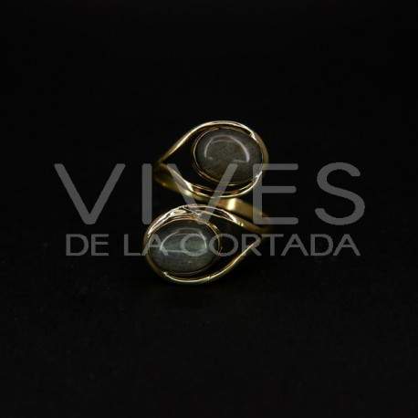 Anel ajustável em bronze com labradorite -5.2-