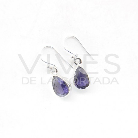Earrings of Iolite Faceted Teardrop Big - Sterling Silver 925
