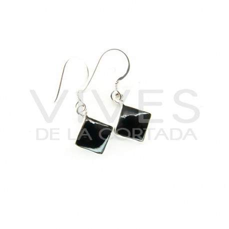 Boucles d'oreilles cube d'Onyx lisse Petit - Argent 925