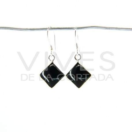 Boucles d'oreilles cube d'Onyx lisse Petit - Argent 925