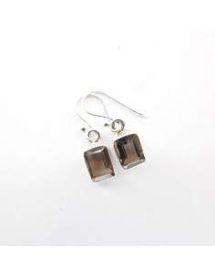 Boucles d'oreilles de Quartz Rectangle fumé à facettes - Argent 925 2