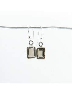 Boucles d'oreilles de Quartz Rectangle fumé à facettes - Argent 925