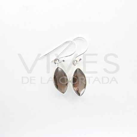 Brincos pequenos com facetas de quartzo fumado - Prata esterlina 925