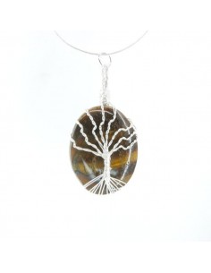 Colgante de Ojo de Tigre y Árbol Vida Rodado - Baño de Plata