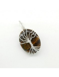 Colgante de Ojo de Tigre y Árbol Vida Rodado - Baño de Plata 2