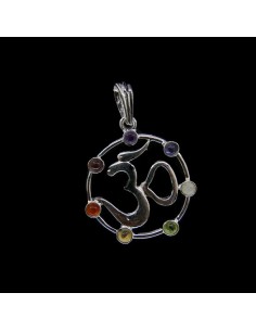 Pendentif OM avec Chakra Minerals - Bain d'argent 2